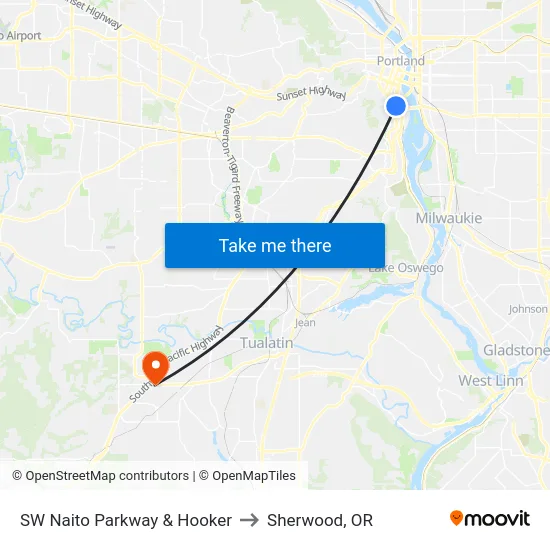 SW Naito Parkway & Hooker to Sherwood, OR map
