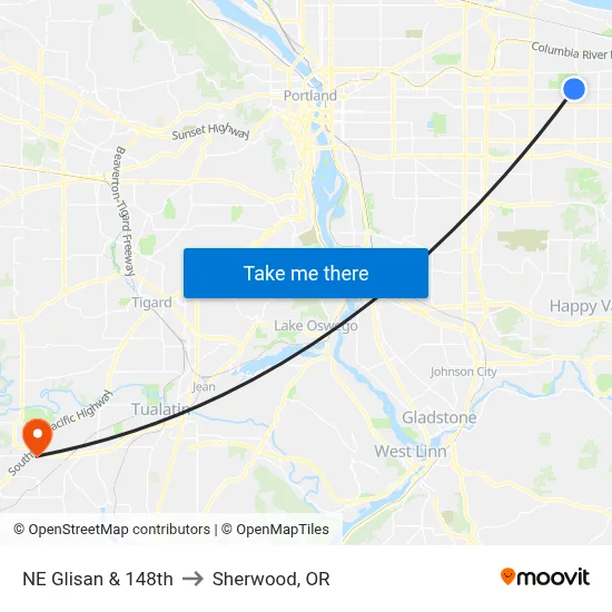 NE Glisan & 148th to Sherwood, OR map