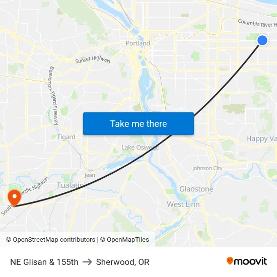 NE Glisan & 155th to Sherwood, OR map
