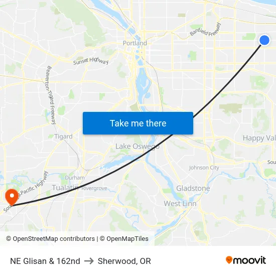 NE Glisan & 162nd to Sherwood, OR map