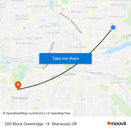 200 Block Greenridge to Sherwood, OR map