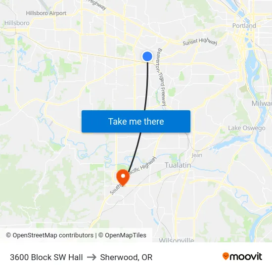 3600 Block SW Hall to Sherwood, OR map