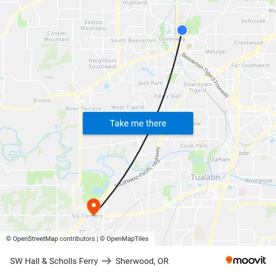 SW Hall & Scholls Ferry to Sherwood, OR map