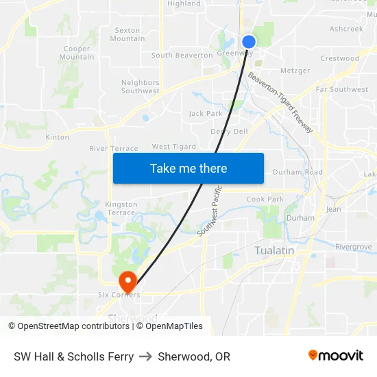 SW Hall & Scholls Ferry to Sherwood, OR map