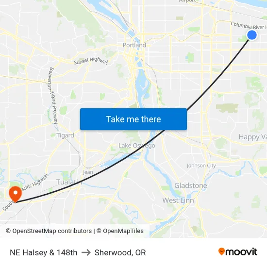 NE Halsey & 148th to Sherwood, OR map