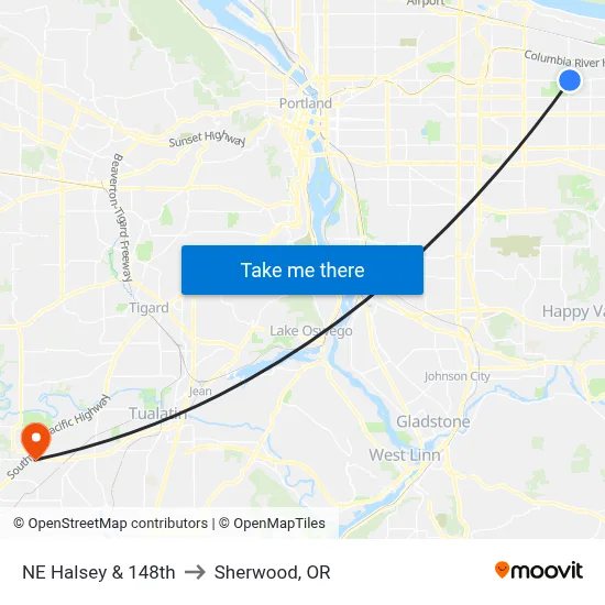 NE Halsey & 148th to Sherwood, OR map