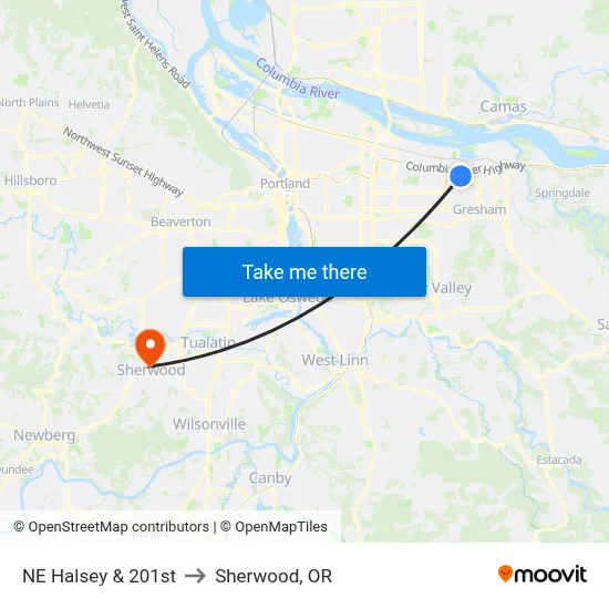 NE Halsey & 201st to Sherwood, OR map