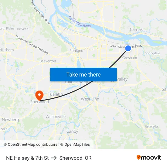 NE Halsey & 7th St to Sherwood, OR map
