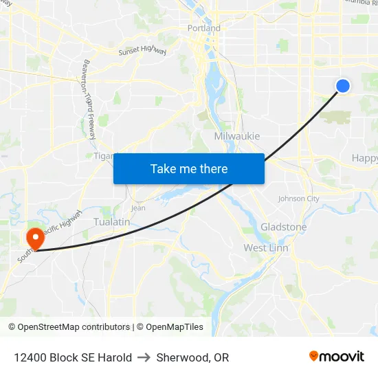12400 Block SE Harold to Sherwood, OR map