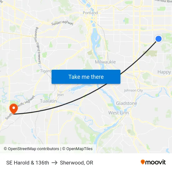 SE Harold & 136th to Sherwood, OR map