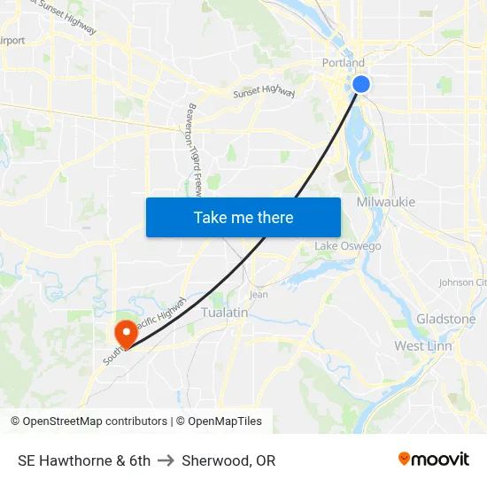 SE Hawthorne & 6th to Sherwood, OR map