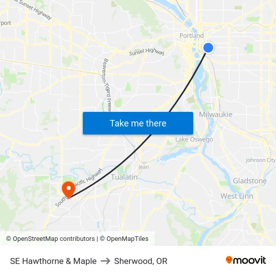 SE Hawthorne & Maple to Sherwood, OR map