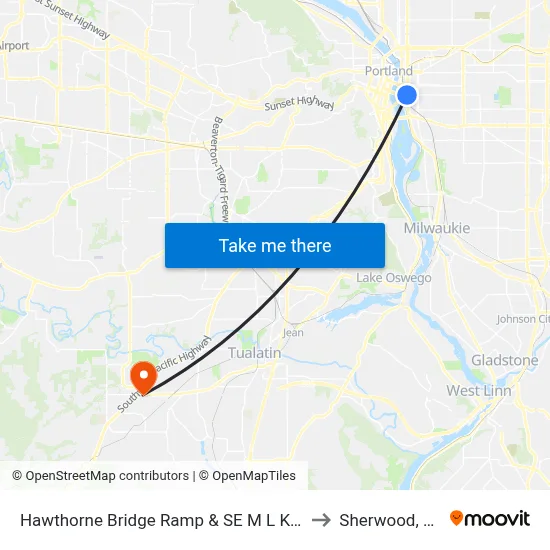 Hawthorne Bridge Ramp & SE M L King to Sherwood, OR map