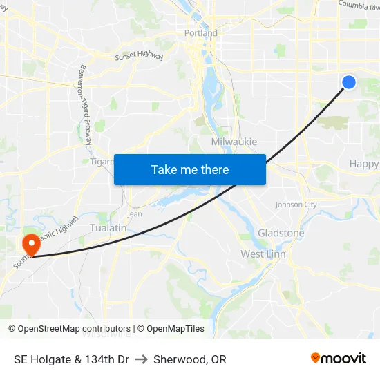 SE Holgate & 134th Dr to Sherwood, OR map