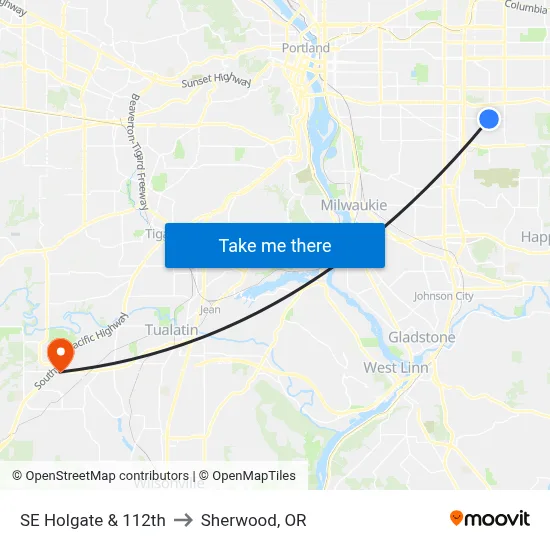 SE Holgate & 112th to Sherwood, OR map