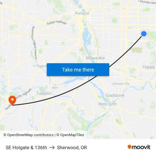 SE Holgate & 136th to Sherwood, OR map