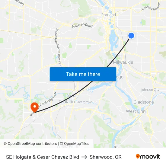 SE Holgate & Cesar Chavez Blvd to Sherwood, OR map