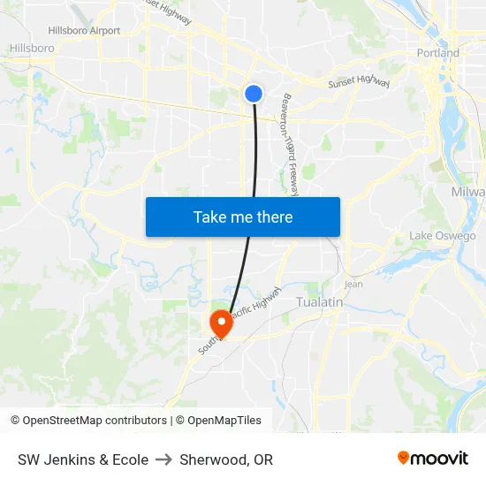 SW Jenkins & Ecole to Sherwood, OR map