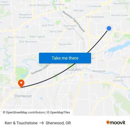 Kerr & Touchstone to Sherwood, OR map