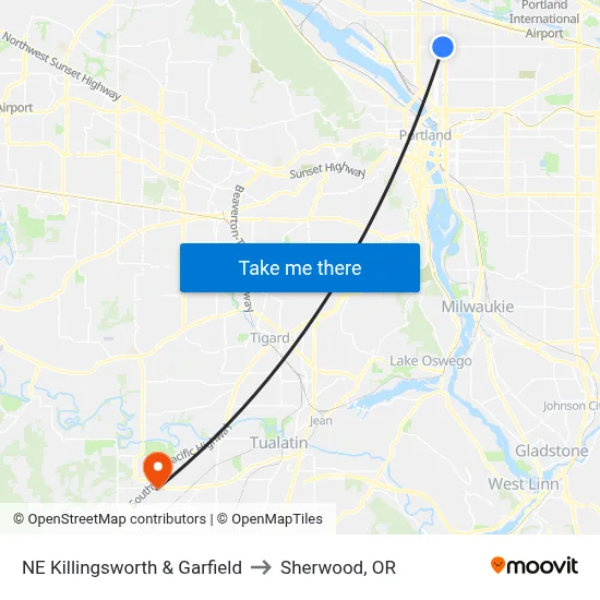 NE Killingsworth & Garfield to Sherwood, OR map