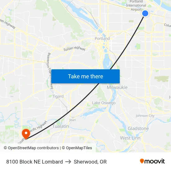 8100 Block NE Lombard to Sherwood, OR map