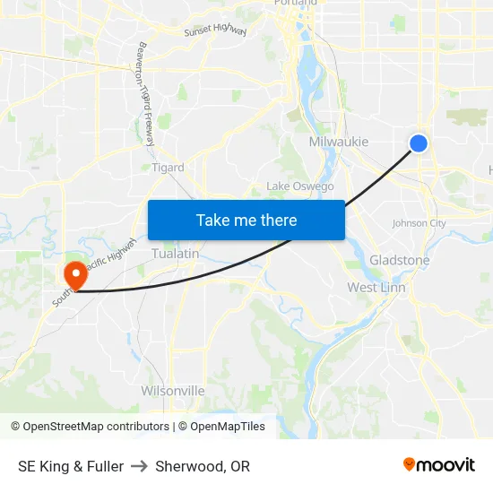 SE King & Fuller to Sherwood, OR map