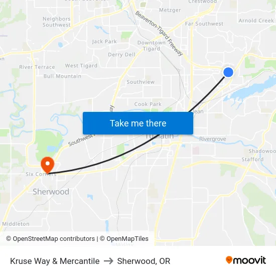Kruse Way & Mercantile to Sherwood, OR map