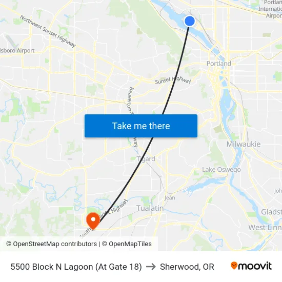 5500 Block N Lagoon (At Gate 18) to Sherwood, OR map