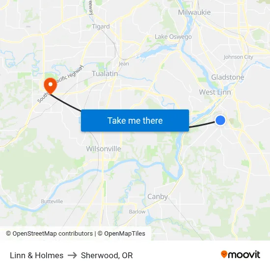 Linn & Holmes to Sherwood, OR map
