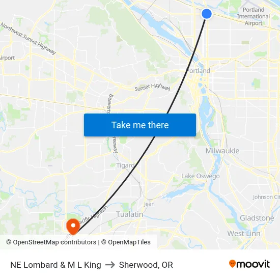 NE Lombard & M L King to Sherwood, OR map