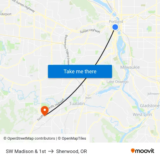 SW Madison & 1st to Sherwood, OR map