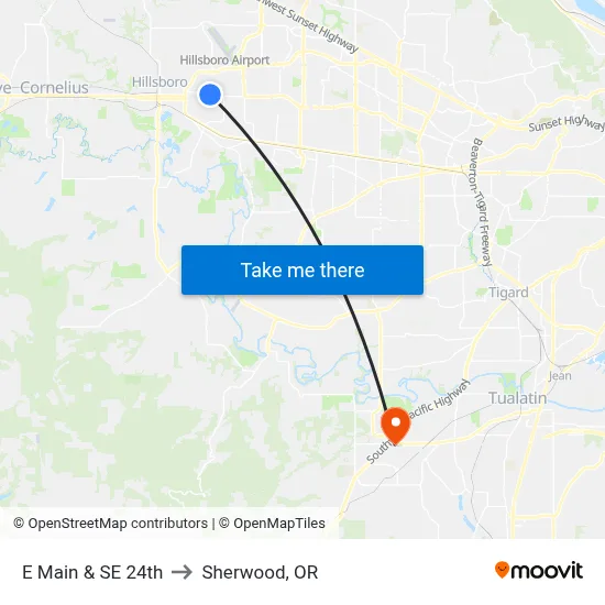 E Main & SE 24th to Sherwood, OR map