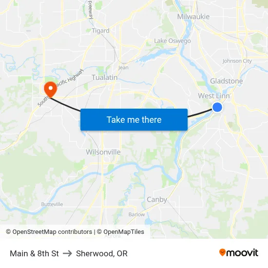 Main & 8th St to Sherwood, OR map