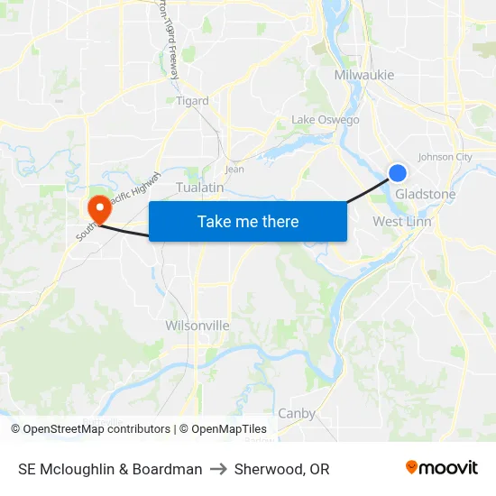 SE Mcloughlin & Boardman to Sherwood, OR map