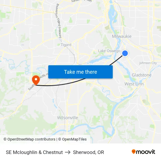 SE Mcloughlin & Chestnut to Sherwood, OR map