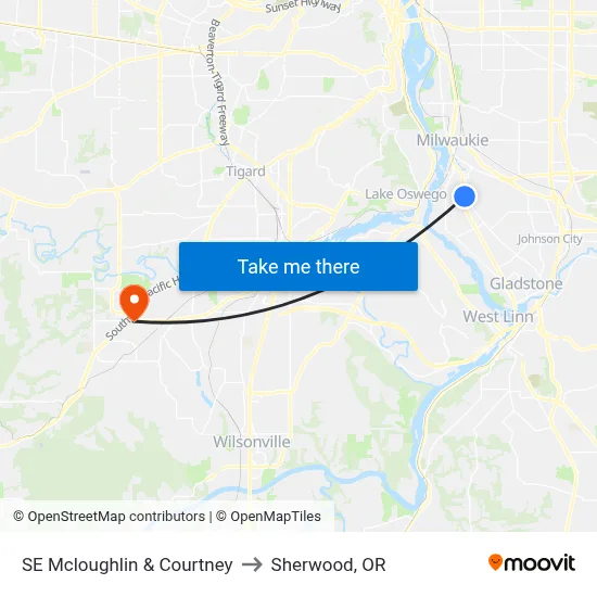 SE Mcloughlin & Courtney to Sherwood, OR map