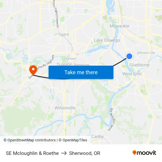 SE Mcloughlin & Roethe to Sherwood, OR map