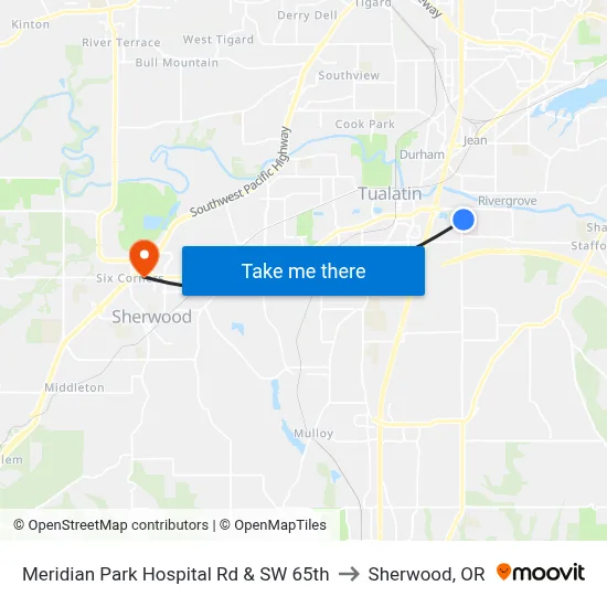 Meridian Park Hospital Rd & SW 65th to Sherwood, OR map