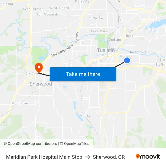 Meridian Park Hospital Main Stop to Sherwood, OR map