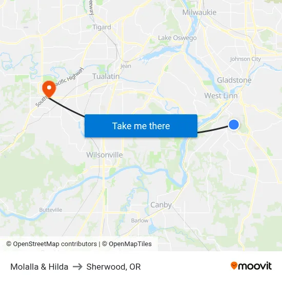 Molalla & Hilda to Sherwood, OR map