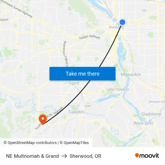 NE Multnomah & Grand to Sherwood, OR map