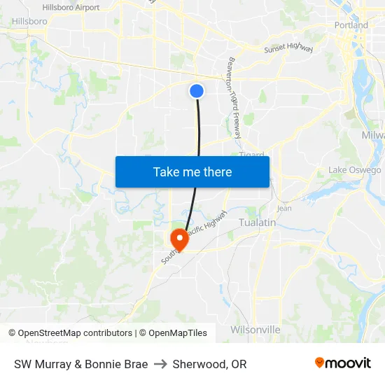 SW Murray & Bonnie Brae to Sherwood, OR map