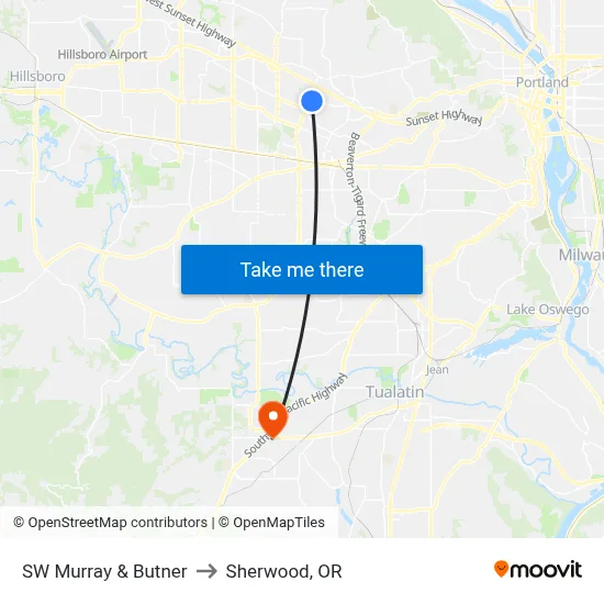 SW Murray & Butner to Sherwood, OR map