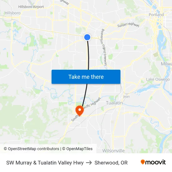 SW Murray & Tualatin Valley Hwy to Sherwood, OR map