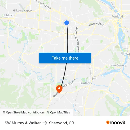 SW Murray & Walker to Sherwood, OR map