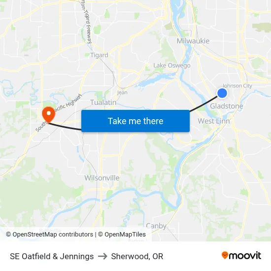 SE Oatfield & Jennings to Sherwood, OR map