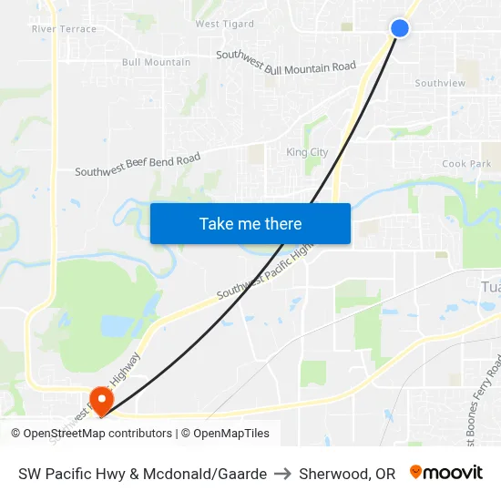 SW Pacific Hwy & Mcdonald/Gaarde to Sherwood, OR map