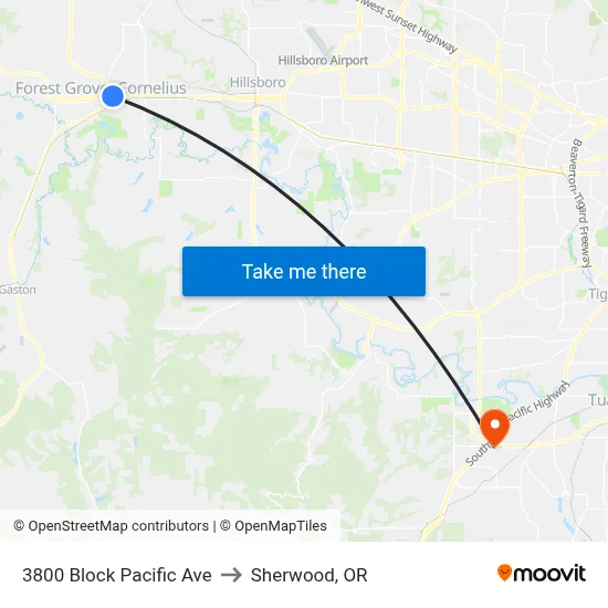 3800 Block Pacific Ave to Sherwood, OR map