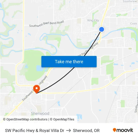 SW Pacific Hwy & Royal Villa Dr to Sherwood, OR map