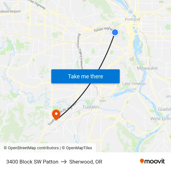 3400 Block SW Patton to Sherwood, OR map